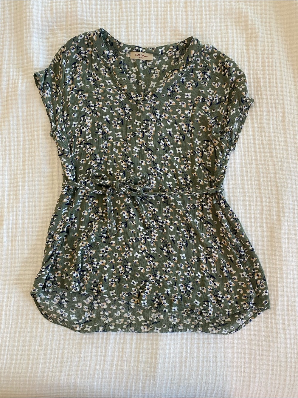 Full Moon Maternity Olive Floral V-Neck Tie-Waist Top